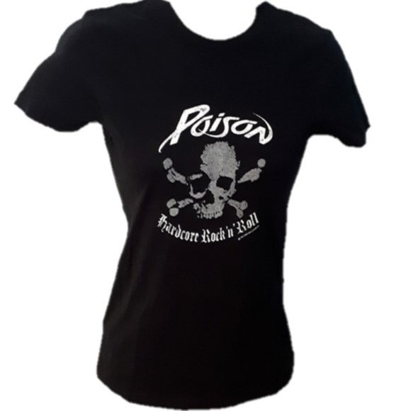 POISON Hardcore Rock 'N' Roll Skull & Crossbones Glitter T-Shirt Small 2006 - Picture 1 of 5